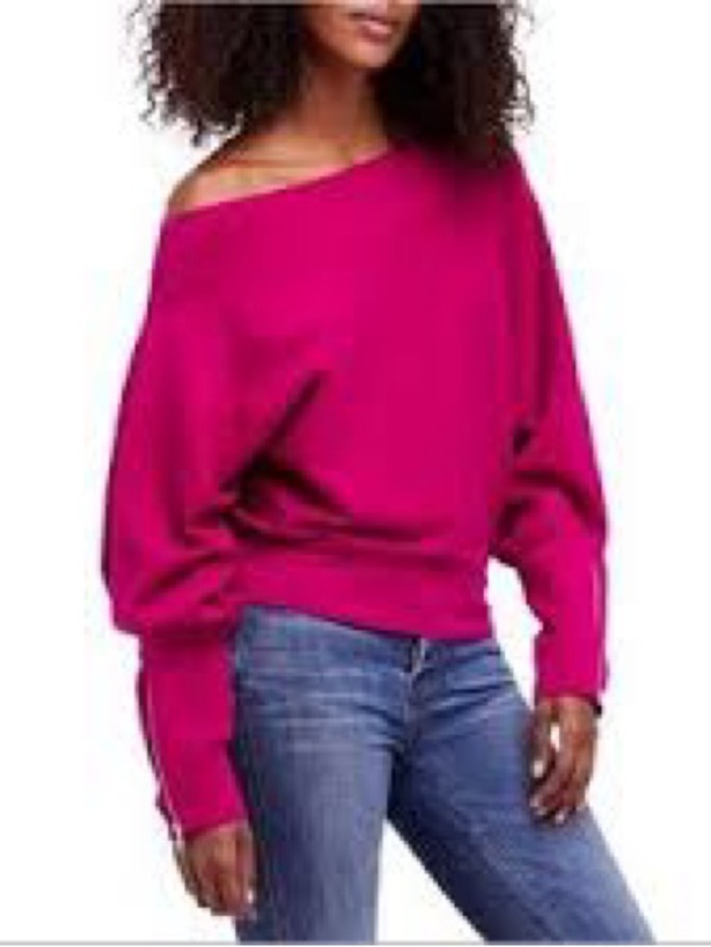 Free People - Magenta Off The Shoulder Long Zipper Sleeves Sweater Size Medium